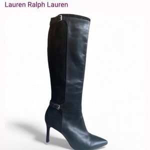 RALPH LAUREN Vera Bo Boots Black Suede and Leather combo, size 6